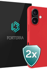 Forterra Hoesje Geschikt voor iPhone 16 Case Siliconen Hoes - Hoes Geschikt voor iPhone 16 Hoesje Back Cover - Rood - 2 PACK