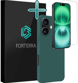 Forterra Forterra iPhone 16 Hoesje Siliconen Met Screenprotector Met Dichte Notch - Donkergroen