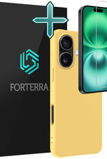 Forterra Hoesje Geschikt voor iPhone 16 Case Siliconen Hoes Met Screenprotector - Hoes Geschikt voor iPhone 16 Hoesje Back Cover - Geel