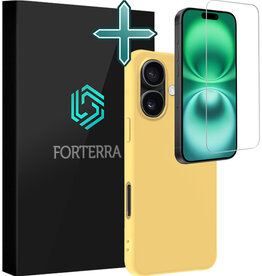 Forterra Forterra iPhone 16 Hoesje Siliconen Met Screenprotector Met Dichte Notch - Geel