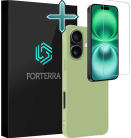 Forterra Forterra iPhone 16 Hoesje Siliconen Met Screenprotector Met Dichte Notch - Groen