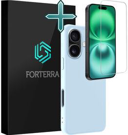 Forterra Forterra iPhone 16 Hoesje Siliconen Met Screenprotector Met Dichte Notch - Lichtblauw