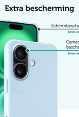 Forterra Hoesje Geschikt voor iPhone 16 Case Siliconen Hoes Met Screenprotector - Hoes Geschikt voor iPhone 16 Hoesje Back Cover - Lichtblauw