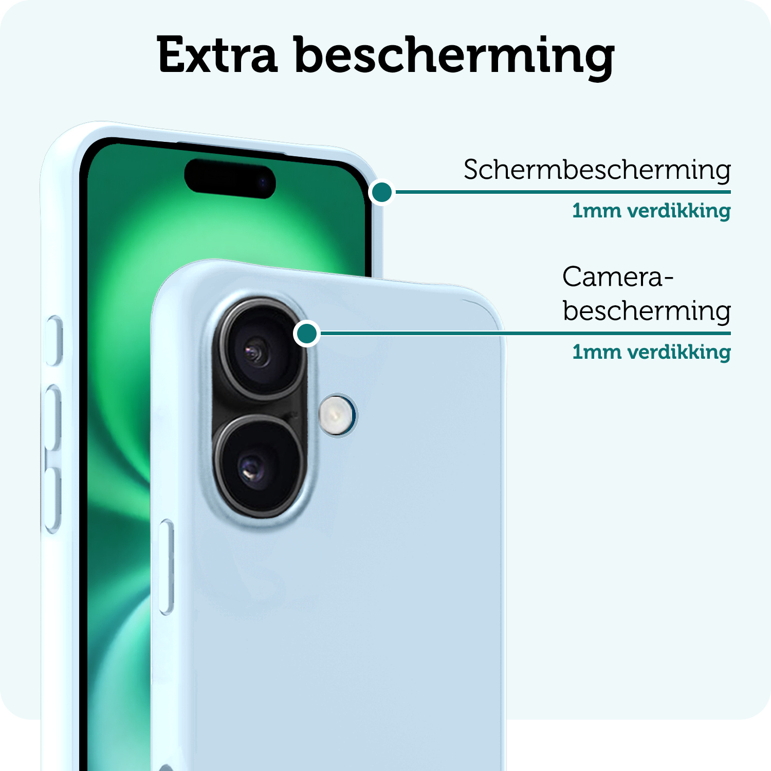 Forterra Hoesje Geschikt voor iPhone 16 Case Siliconen Hoes Met Screenprotector - Hoes Geschikt voor iPhone 16 Hoesje Back Cover - Lichtblauw