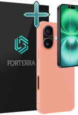 Forterra Hoesje Geschikt voor iPhone 16 Case Siliconen Hoes Met Screenprotector - Hoes Geschikt voor iPhone 16 Hoesje Back Cover - Perzik