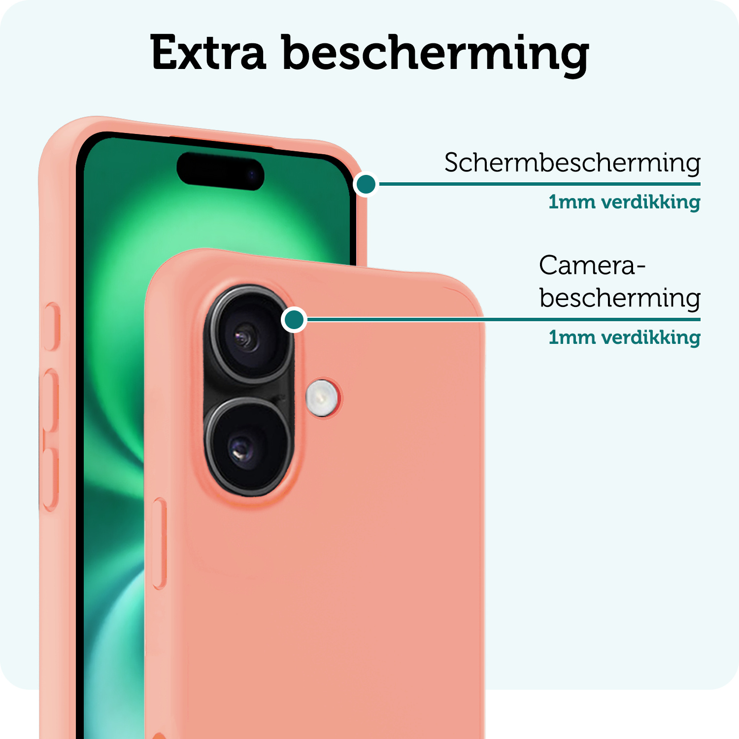 Forterra Hoesje Geschikt voor iPhone 16 Case Siliconen Hoes Met Screenprotector - Hoes Geschikt voor iPhone 16 Hoesje Back Cover - Perzik