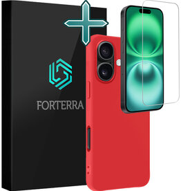 Forterra Forterra iPhone 16 Hoesje Siliconen Met Screenprotector Met Dichte Notch - Rood
