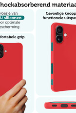 Forterra Hoesje Geschikt voor iPhone 16 Case Siliconen Hoes Met Screenprotector - Hoes Geschikt voor iPhone 16 Hoesje Back Cover - Rood