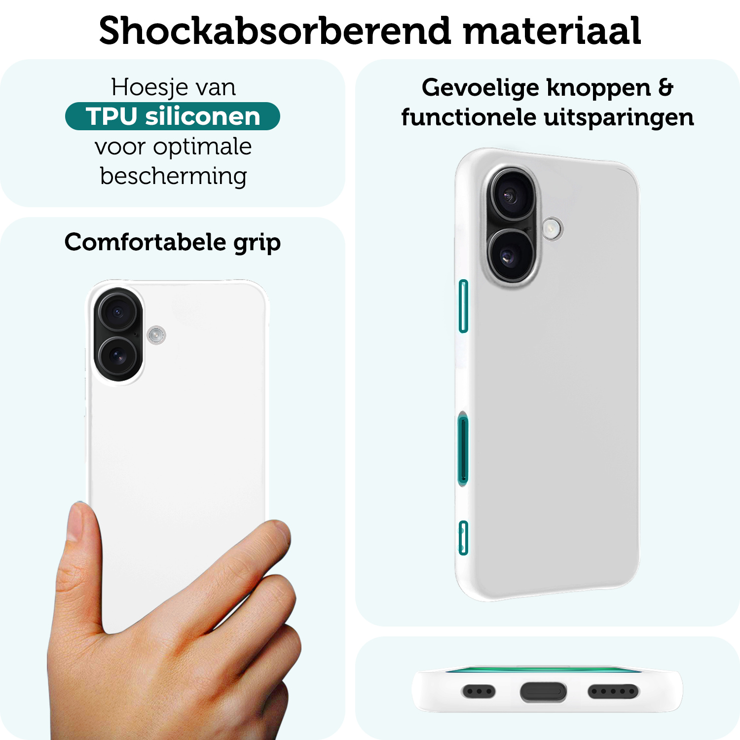 Forterra Hoesje Geschikt voor iPhone 16 Case Siliconen Hoes Met Screenprotector - Hoes Geschikt voor iPhone 16 Hoesje Back Cover - Wit