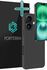 Forterra Hoesje Geschikt voor iPhone 16 Case Siliconen Hoes Met Screenprotector - Hoes Geschikt voor iPhone 16 Hoesje Back Cover - Zwart