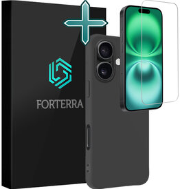 Forterra Forterra iPhone 16 Hoesje Siliconen Met Screenprotector Met Dichte Notch - Zwart