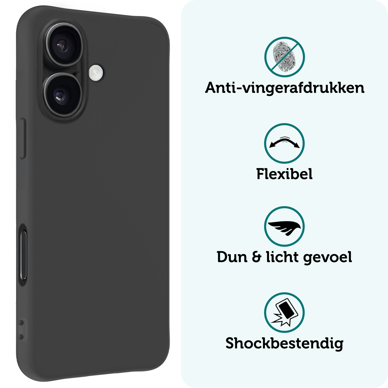 Forterra Hoesje Geschikt voor iPhone 16 Case Siliconen Hoes Met Screenprotector - Hoes Geschikt voor iPhone 16 Hoesje Back Cover - Zwart
