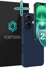 Forterra Hoesje Geschikt voor iPhone 16 Case Siliconen Hoes Met 2x Screenprotector - Hoes Geschikt voor iPhone 16 Hoesje Back Cover - Donkerblauw