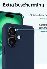 Forterra Hoesje Geschikt voor iPhone 16 Case Siliconen Hoes Met 2x Screenprotector - Hoes Geschikt voor iPhone 16 Hoesje Back Cover - Donkerblauw