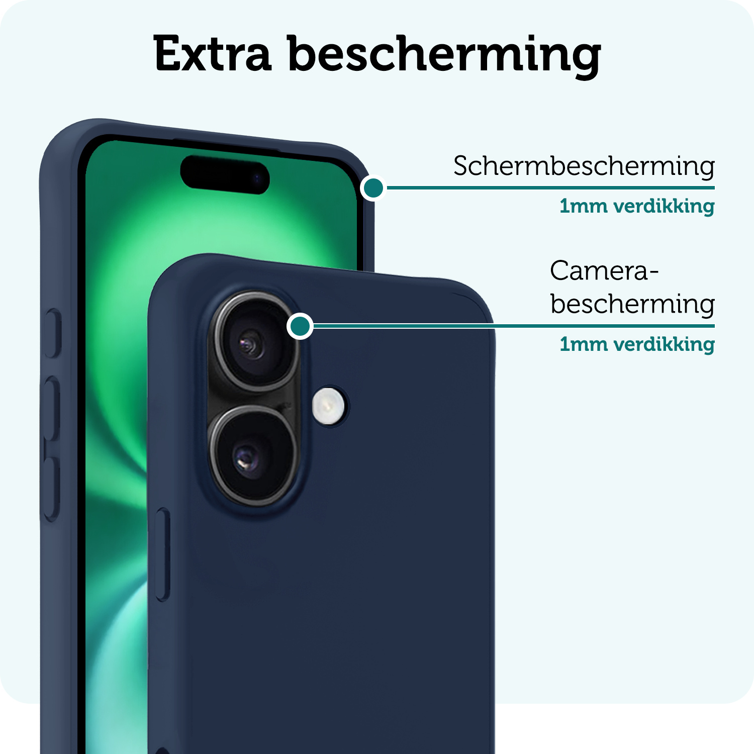 Forterra Hoesje Geschikt voor iPhone 16 Case Siliconen Hoes Met 2x Screenprotector - Hoes Geschikt voor iPhone 16 Hoesje Back Cover - Donkerblauw