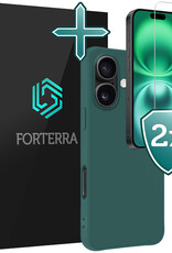 Forterra Hoesje Geschikt voor iPhone 16 Case Siliconen Hoes Met 2x Screenprotector - Hoes Geschikt voor iPhone 16 Hoesje Back Cover - Donkergroen