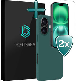 Forterra Forterra iPhone 16 Hoesje Siliconen Met 2x Screenprotector Met Dichte Notch - Donkergroen