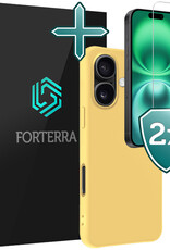 Forterra Hoesje Geschikt voor iPhone 16 Case Siliconen Hoes Met 2x Screenprotector - Hoes Geschikt voor iPhone 16 Hoesje Back Cover - Geel