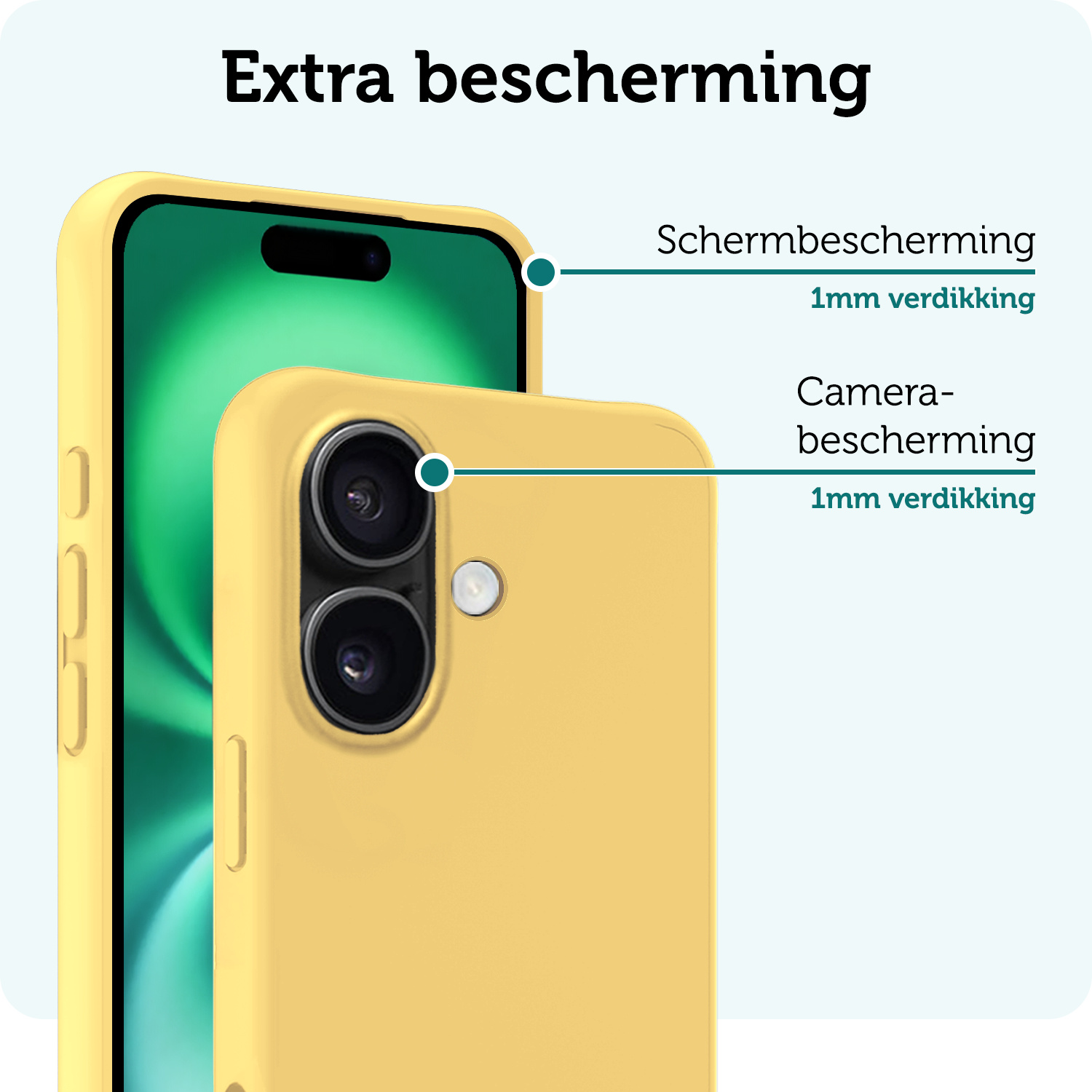 Forterra Hoesje Geschikt voor iPhone 16 Case Siliconen Hoes Met 2x Screenprotector - Hoes Geschikt voor iPhone 16 Hoesje Back Cover - Geel