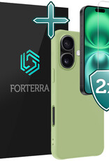Forterra Hoesje Geschikt voor iPhone 16 Case Siliconen Hoes Met 2x Screenprotector - Hoes Geschikt voor iPhone 16 Hoesje Back Cover - Groen
