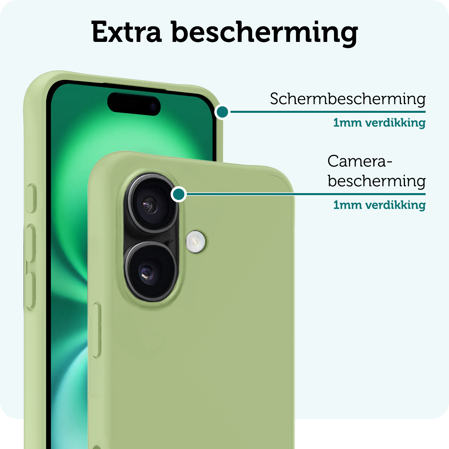 Forterra Hoesje Geschikt voor iPhone 16 Case Siliconen Hoes Met 2x Screenprotector - Hoes Geschikt voor iPhone 16 Hoesje Back Cover - Groen