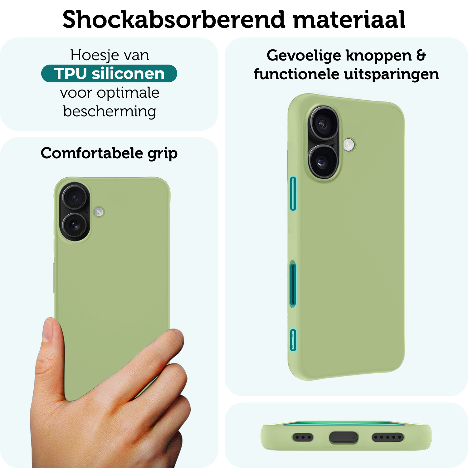Forterra Hoesje Geschikt voor iPhone 16 Case Siliconen Hoes Met 2x Screenprotector - Hoes Geschikt voor iPhone 16 Hoesje Back Cover - Groen