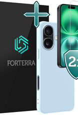 Forterra Hoesje Geschikt voor iPhone 16 Case Siliconen Hoes Met 2x Screenprotector - Hoes Geschikt voor iPhone 16 Hoesje Back Cover - Lichtblauw