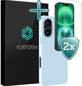 Forterra Forterra iPhone 16 Hoesje Siliconen Met 2x Screenprotector Met Dichte Notch - Lichtblauw
