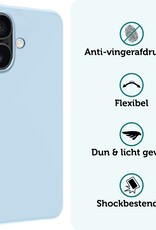 Forterra Hoesje Geschikt voor iPhone 16 Case Siliconen Hoes Met 2x Screenprotector - Hoes Geschikt voor iPhone 16 Hoesje Back Cover - Lichtblauw