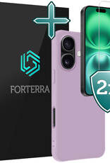 Forterra Hoesje Geschikt voor iPhone 16 Case Siliconen Hoes Met 2x Screenprotector - Hoes Geschikt voor iPhone 16 Hoesje Back Cover - Lila