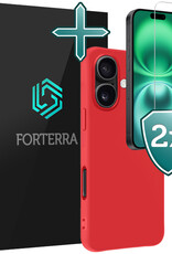 Forterra Hoesje Geschikt voor iPhone 16 Case Siliconen Hoes Met 2x Screenprotector - Hoes Geschikt voor iPhone 16 Hoesje Back Cover - Rood