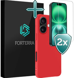 Forterra Forterra iPhone 16 Hoesje Siliconen Met 2x Screenprotector Met Dichte Notch - Rood