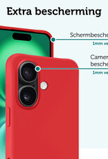 Forterra Hoesje Geschikt voor iPhone 16 Case Siliconen Hoes Met 2x Screenprotector - Hoes Geschikt voor iPhone 16 Hoesje Back Cover - Rood