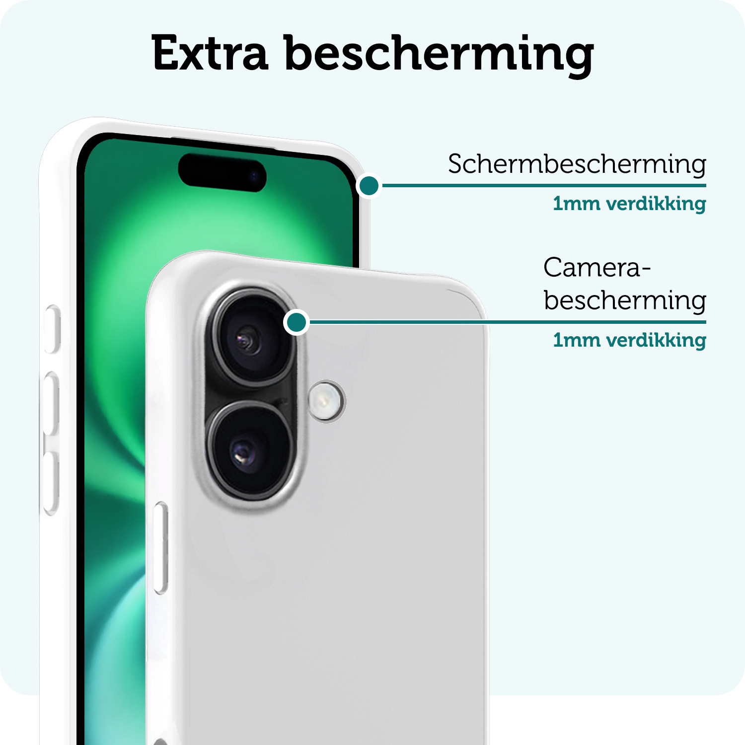 Forterra Hoesje Geschikt voor iPhone 16 Case Siliconen Hoes Met 2x Screenprotector - Hoes Geschikt voor iPhone 16 Hoesje Back Cover - Wit