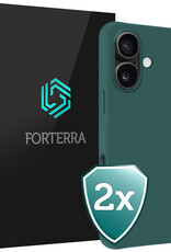 Forterra Hoesje Geschikt voor iPhone 16 Plus Case Siliconen Hoes - Hoes Geschikt voor iPhone 16 Plus Hoesje Back Cover - Donkergroen - 2 PACK