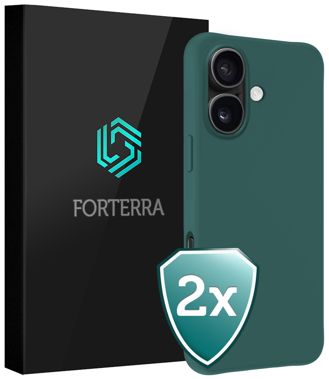 Forterra Hoesje Geschikt voor iPhone 16 Plus Case Siliconen Hoes - Hoes Geschikt voor iPhone 16 Plus Hoesje Back Cover - Donkergroen - 2 PACK