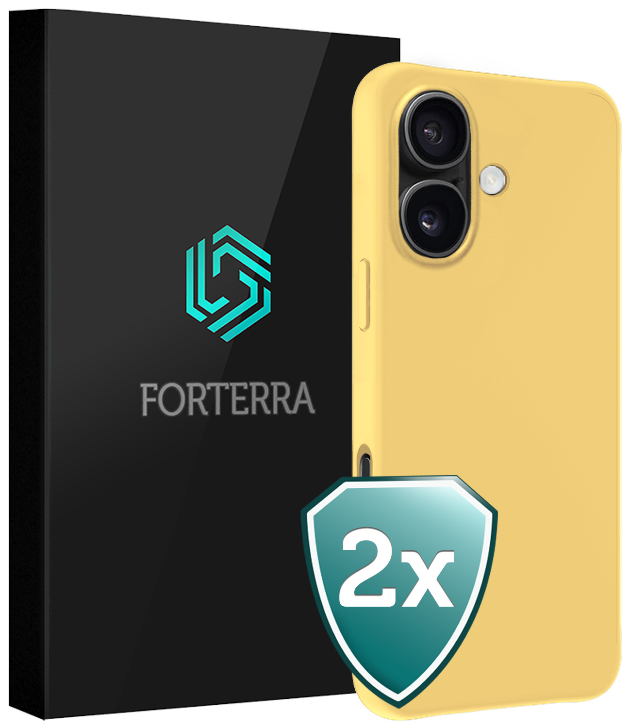 Forterra Hoesje Geschikt voor iPhone 16 Plus Case Siliconen Hoes - Hoes Geschikt voor iPhone 16 Plus Hoesje Back Cover - Geel - 2 PACK