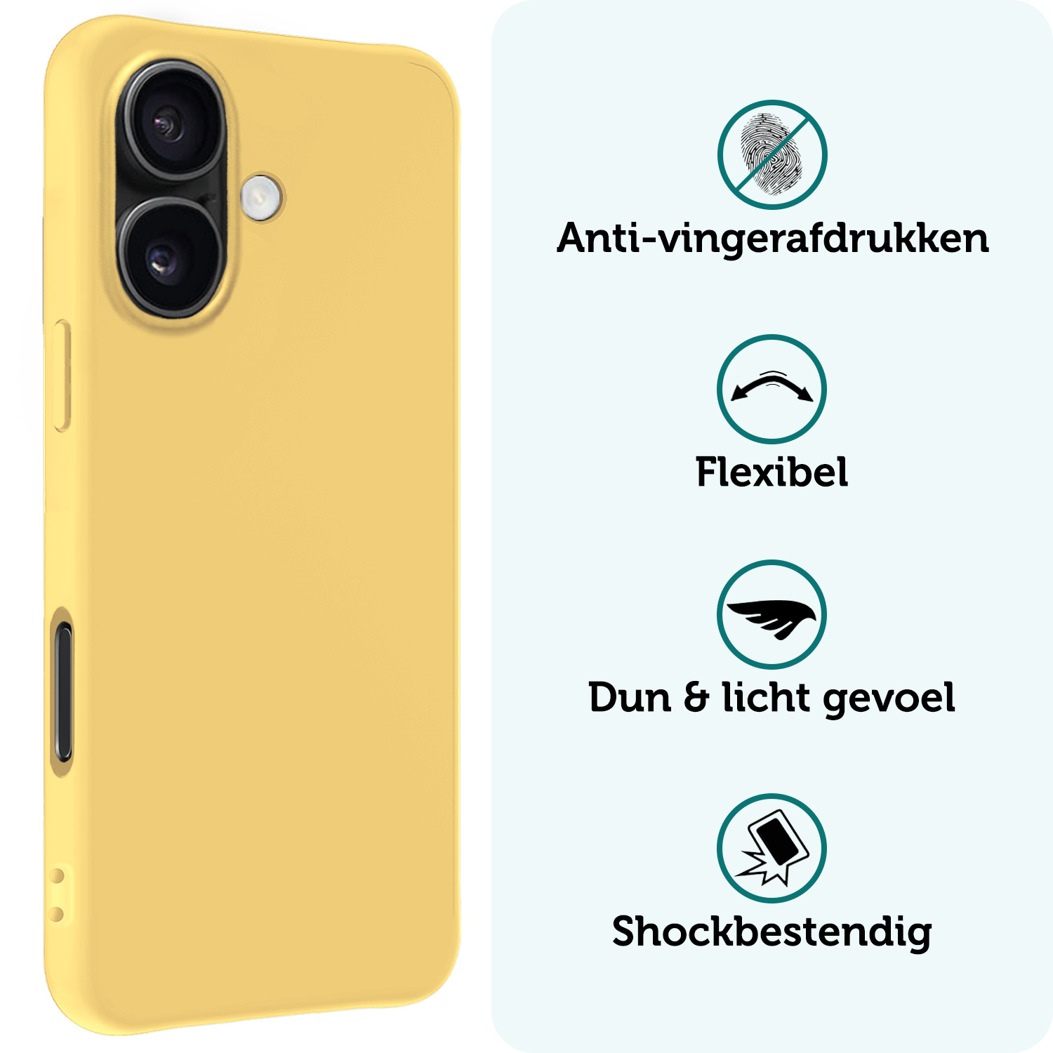 Forterra Hoesje Geschikt voor iPhone 16 Plus Case Siliconen Hoes - Hoes Geschikt voor iPhone 16 Plus Hoesje Back Cover - Geel - 2 PACK
