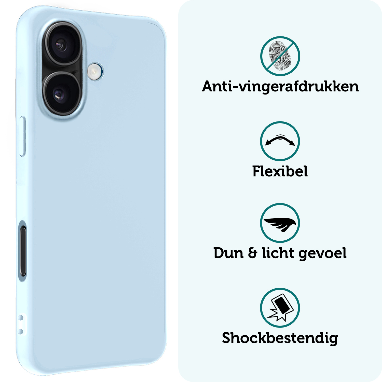 Forterra Hoesje Geschikt voor iPhone 16 Plus Case Siliconen Hoes - Hoes Geschikt voor iPhone 16 Plus Hoesje Back Cover - Lichtblauw - 2 PACK
