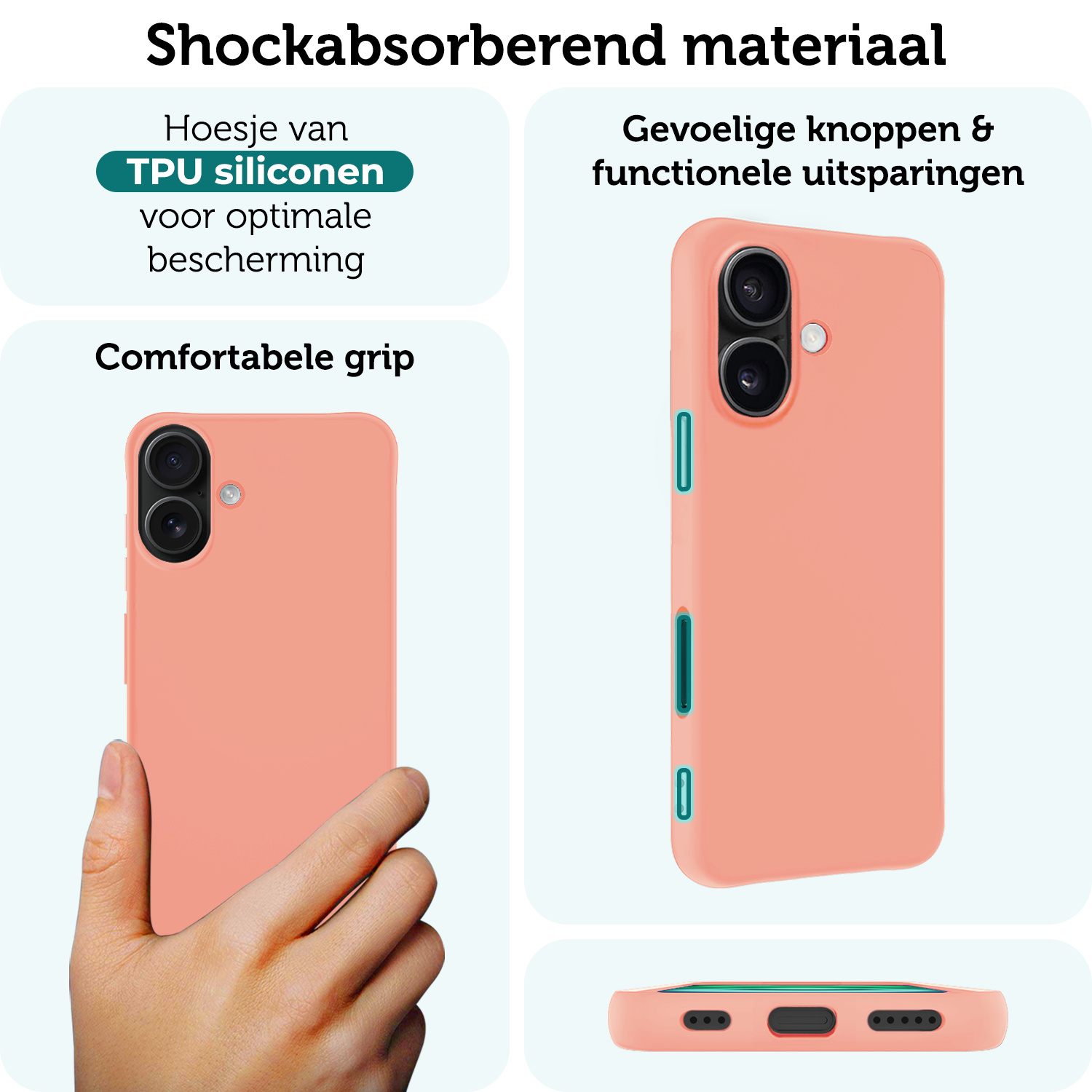 Forterra Hoesje Geschikt voor iPhone 16 Plus Case Siliconen Hoes - Hoes Geschikt voor iPhone 16 Plus Hoesje Back Cover - Perzik - 2 PACK