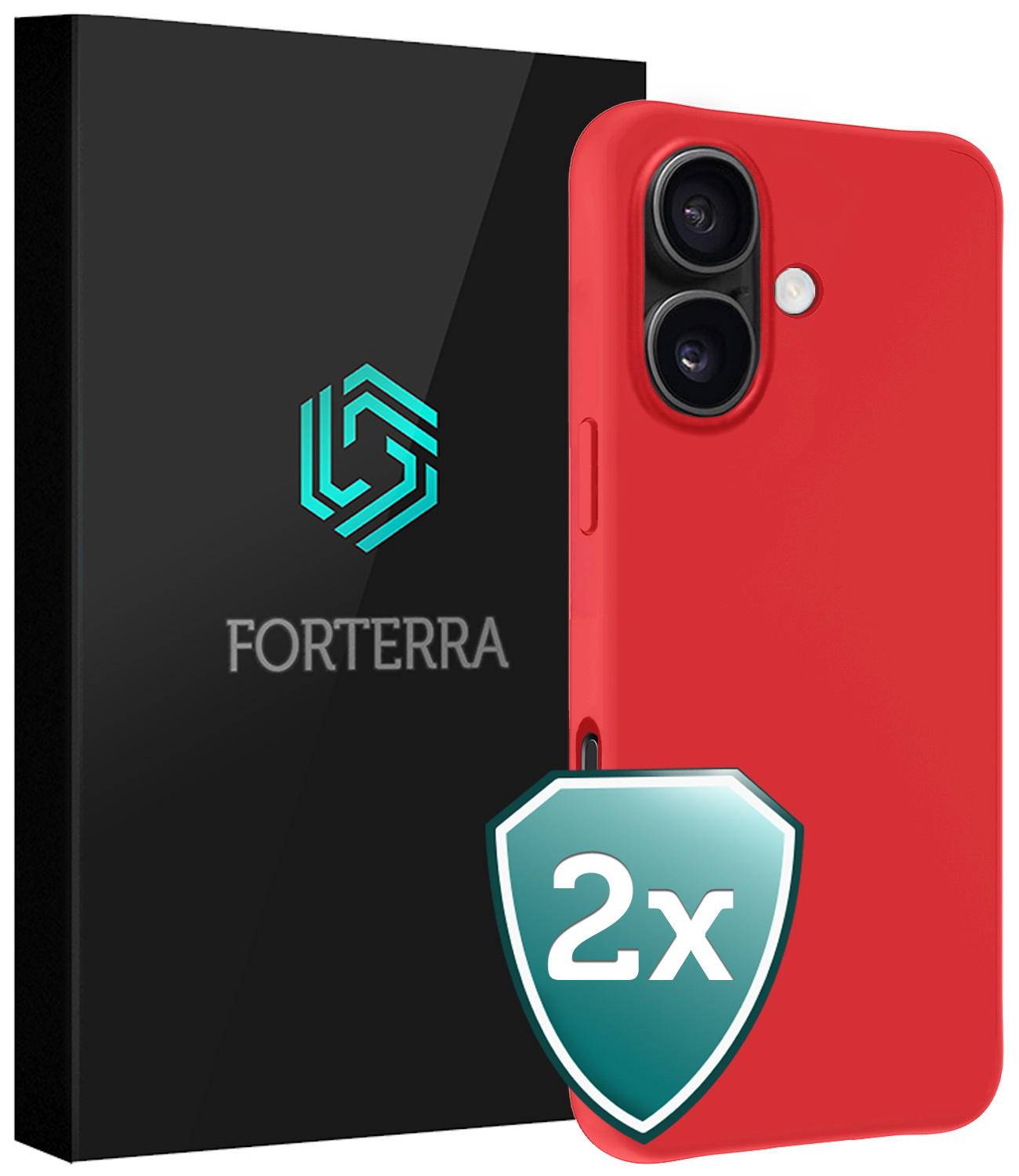 Forterra Hoesje Geschikt voor iPhone 16 Plus Case Siliconen Hoes - Hoes Geschikt voor iPhone 16 Plus Hoesje Back Cover - Rood - 2 PACK