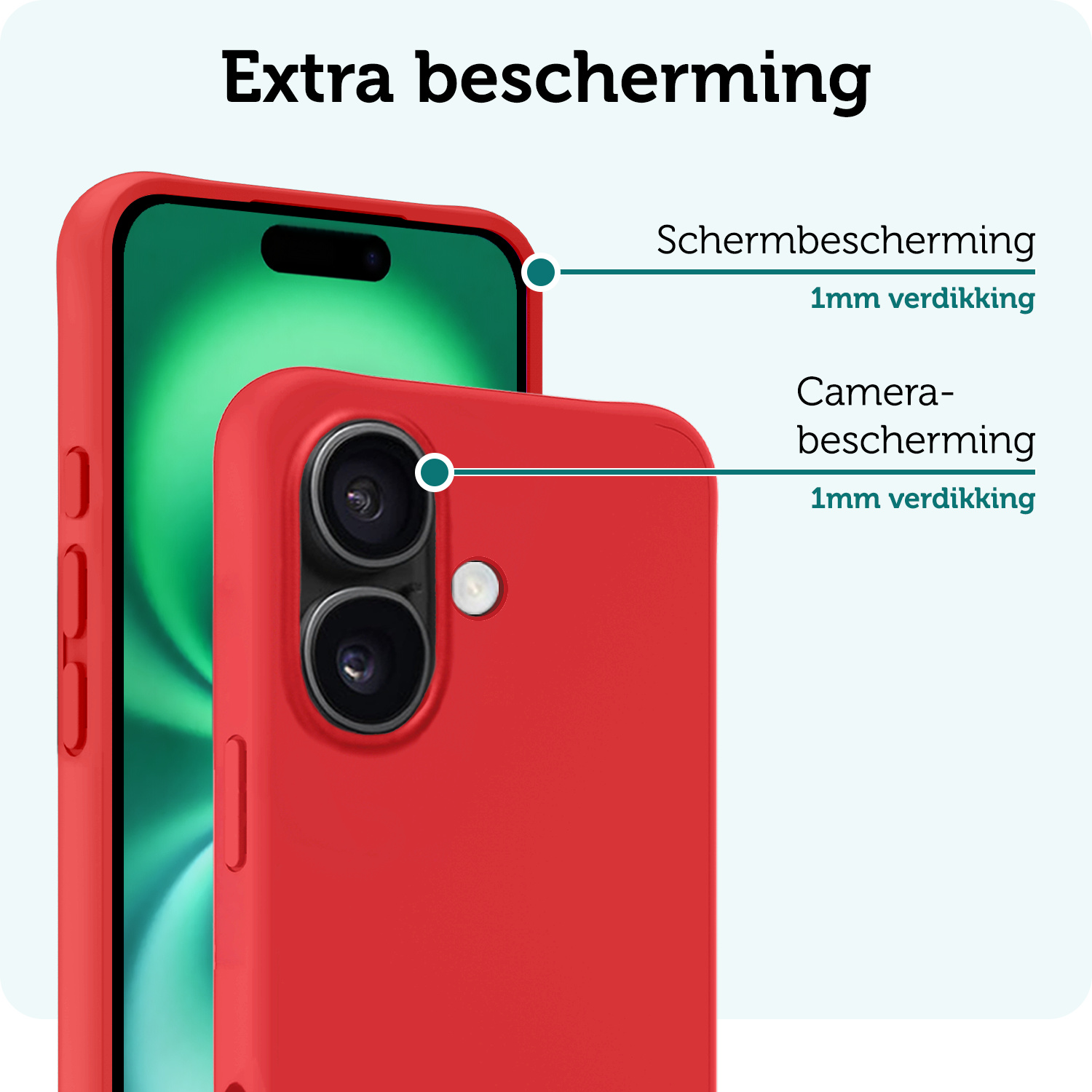 Forterra Hoesje Geschikt voor iPhone 16 Plus Case Siliconen Hoes - Hoes Geschikt voor iPhone 16 Plus Hoesje Back Cover - Rood - 2 PACK