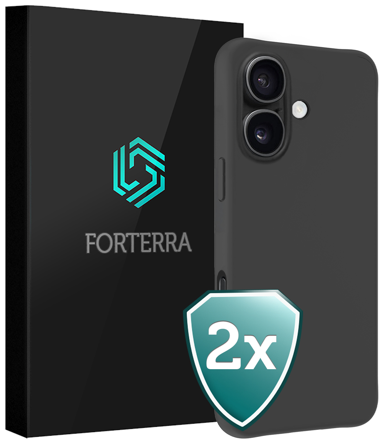 Forterra Hoesje Geschikt voor iPhone 16 Plus Case Siliconen Hoes - Hoes Geschikt voor iPhone 16 Plus Hoesje Back Cover - Zwart - 2 PACK