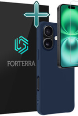 Forterra Hoesje Geschikt voor iPhone 16 Plus Case Siliconen Hoes Met Screenprotector - Hoes Geschikt voor iPhone 16 Plus Hoesje Back Cover - Donkerblauw