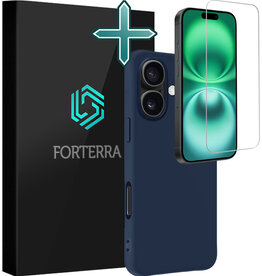 Forterra Forterra iPhone 16 Plus Hoesje Siliconen Met Screenprotector Met Dichte Notch - Donkerblauw