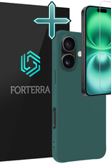 Forterra Hoesje Geschikt voor iPhone 16 Plus Case Siliconen Hoes Met Screenprotector - Hoes Geschikt voor iPhone 16 Plus Hoesje Back Cover - Donkergroen