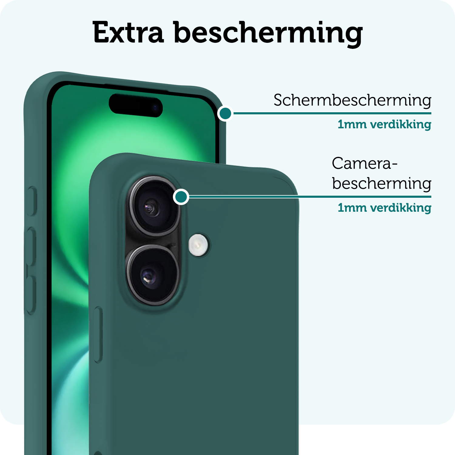Forterra Hoesje Geschikt voor iPhone 16 Plus Case Siliconen Hoes Met Screenprotector - Hoes Geschikt voor iPhone 16 Plus Hoesje Back Cover - Donkergroen