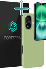 Forterra Hoesje Geschikt voor iPhone 16 Plus Case Siliconen Hoes Met Screenprotector - Hoes Geschikt voor iPhone 16 Plus Hoesje Back Cover - Groen