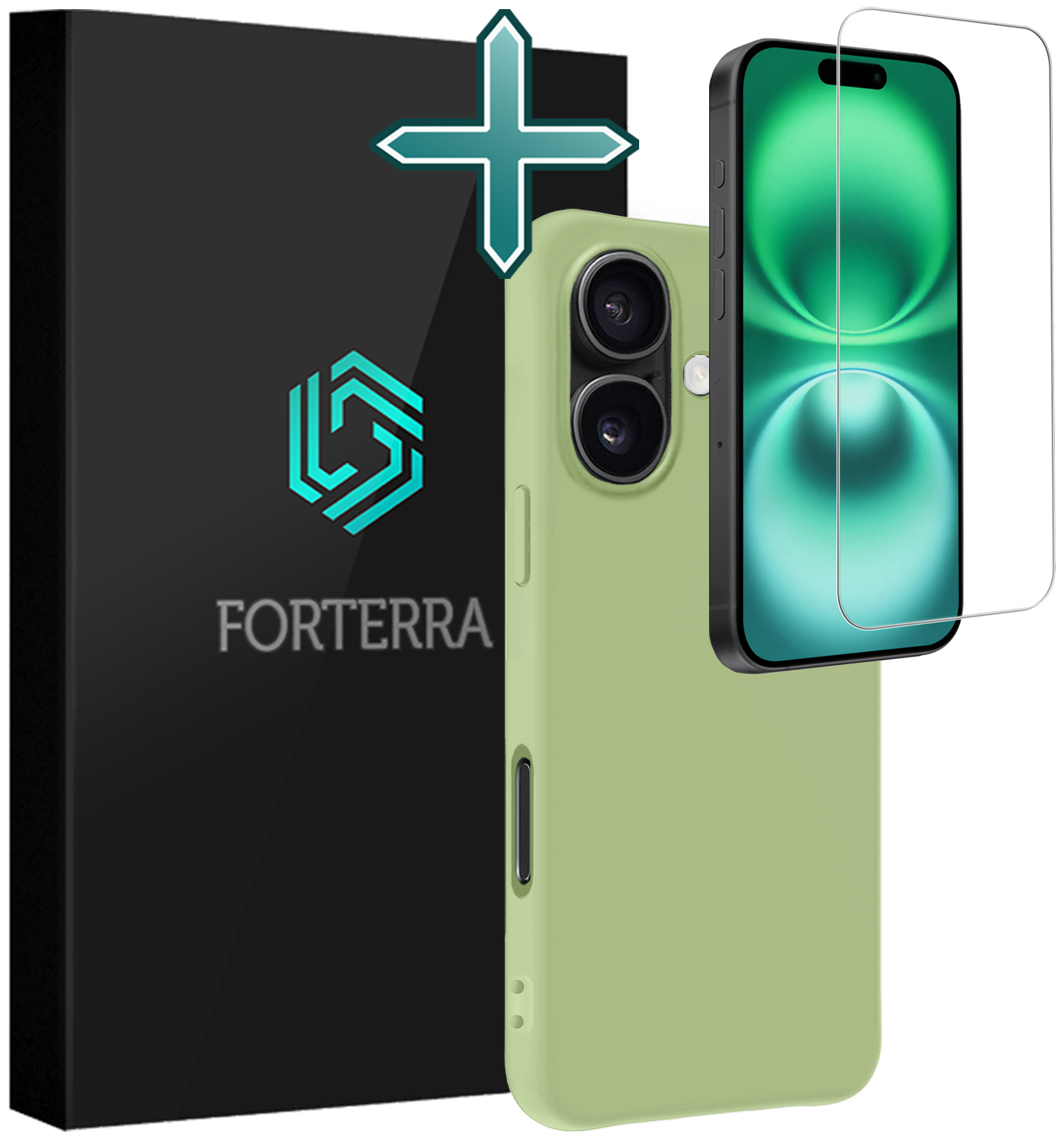 Forterra Hoesje Geschikt voor iPhone 16 Plus Case Siliconen Hoes Met Screenprotector - Hoes Geschikt voor iPhone 16 Plus Hoesje Back Cover - Groen