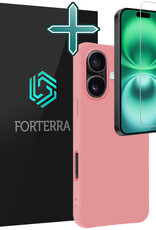 Forterra Hoesje Geschikt voor iPhone 16 Plus Case Siliconen Hoes Met Screenprotector - Hoes Geschikt voor iPhone 16 Plus Hoesje Back Cover - Lichtroze